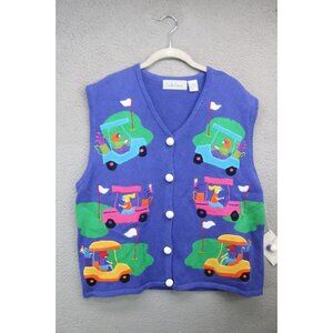 Belle Pointe Vtg. Hand Woven Embroidered Sweater Vest-NWT-Size XL-Golf